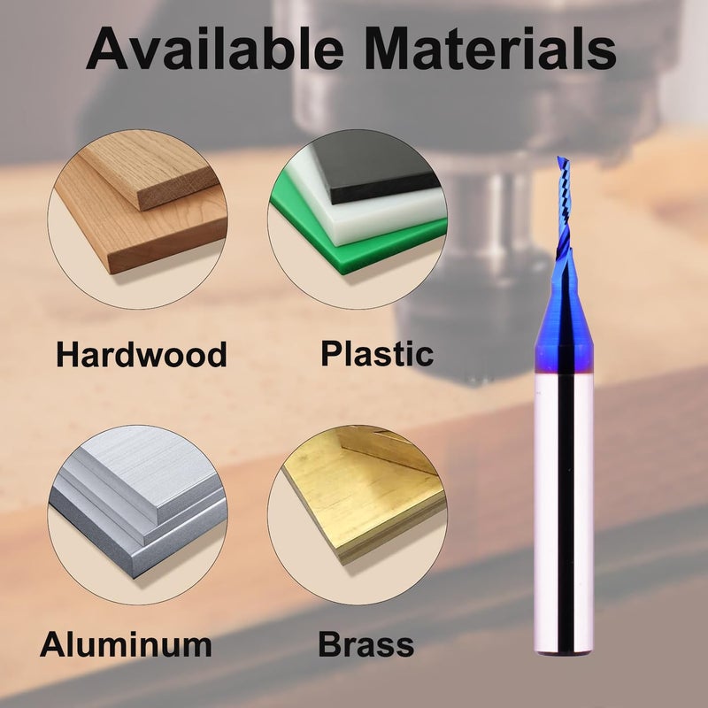 Jiiolioa O Single Flute 1/4" Shank 1/16 Cutting Diameter CNC Router Bits Spiral End Mill for Aluminum Acrylic PVC MDF Plastic - Image 3